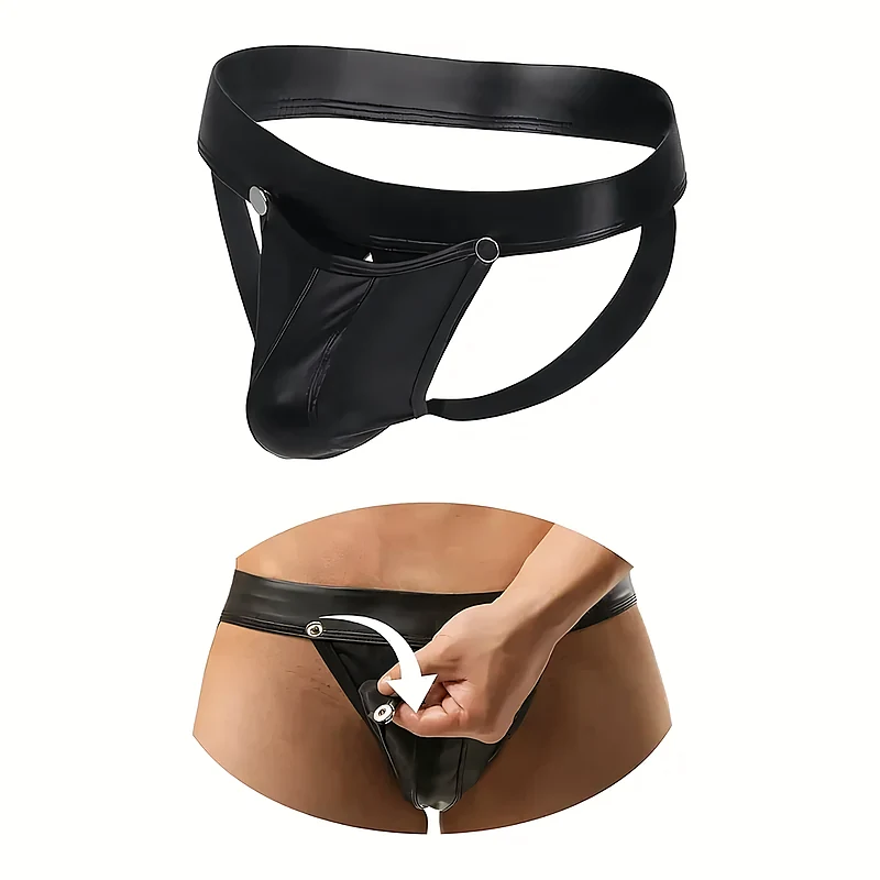 Jockstrap en simili-cuir ouvert devant